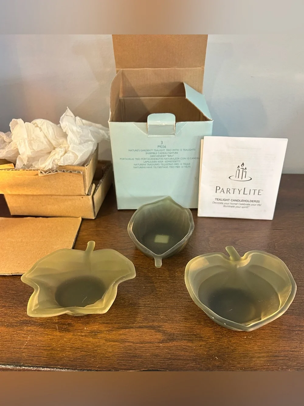Partylite Nature's Garden Tealight Candle Holder Set of 3 Open In Box Never Used